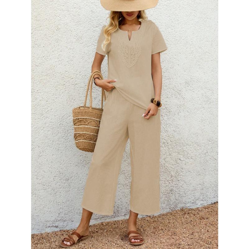 QICED Tute Casual da Donna a Maniche Corte con Scollo a V