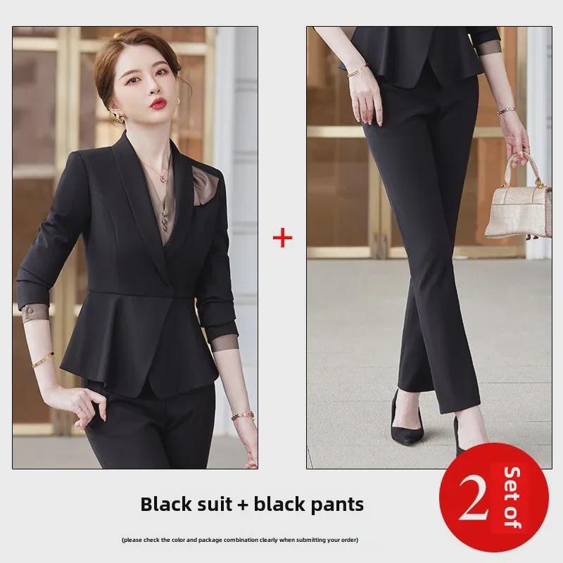 Women's Professional Long-Sleeve Suit - Stewardess Style for Hotel, Salon, Front Desk