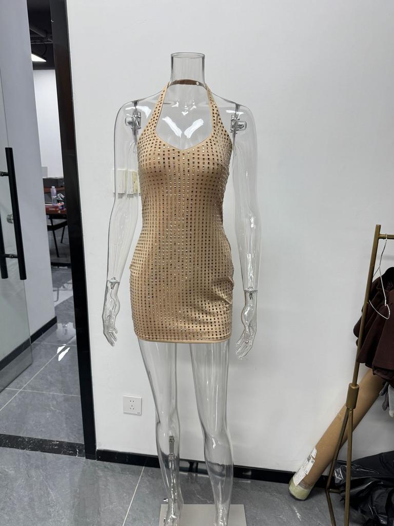 New European And American Sexy Fashion Women'S Clothing Party Sexy Neck Hot Diamond Slim Hip Dress