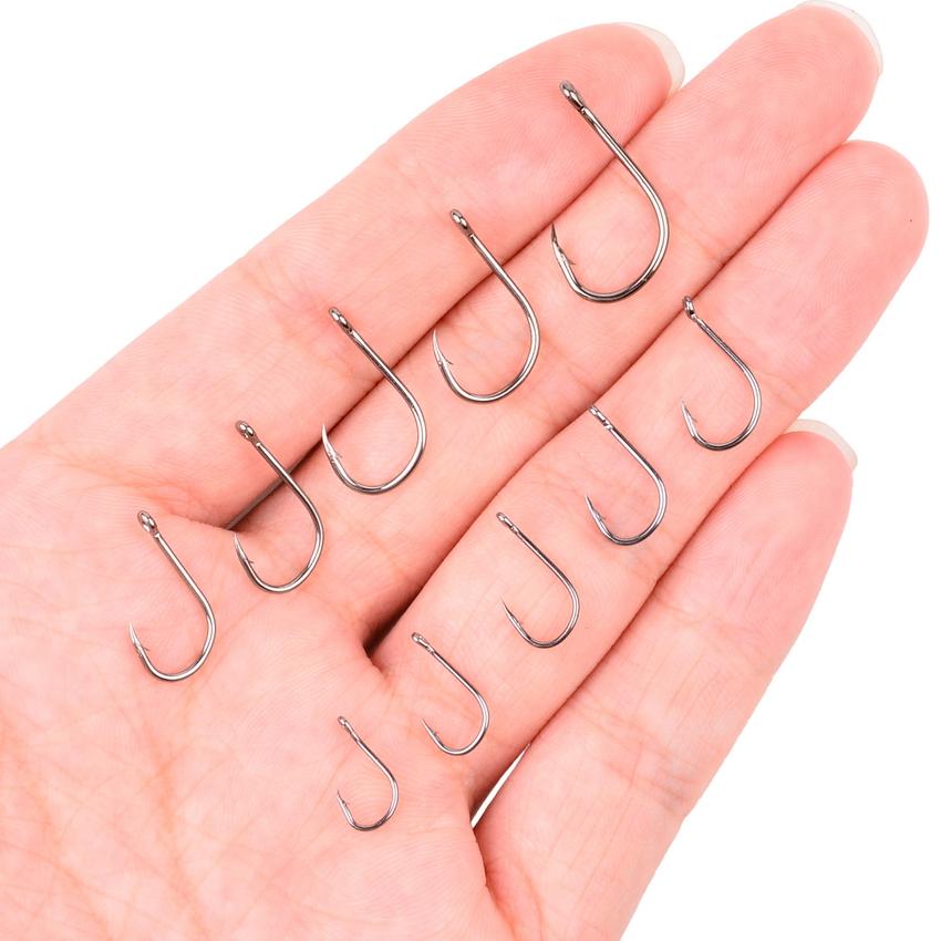 Fishing Hooks Set High Carbon Steel Sharp Durable Barbed Fishhook Rock Fishing Equipment Gear Tackle Accessories with box