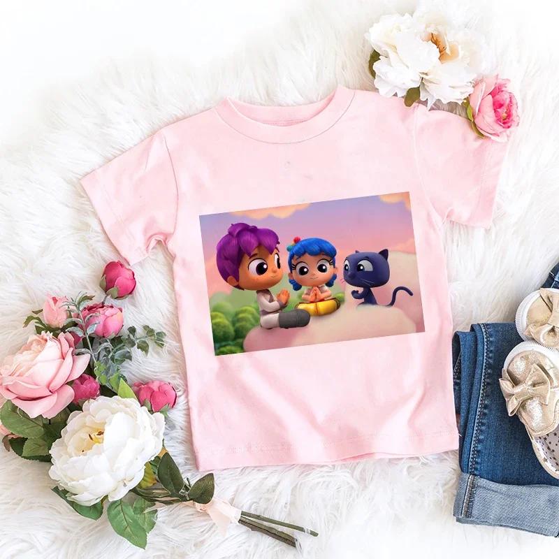 Kids Girl Pink Tshirt Baby Rainbow Kingdom Tops Toddler Tees Clothes Children Clothing Cartoon Short Sleeve Tshirt Casual Wear