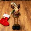 Christmas Plush Doll Plaid Standing Santa Snowman Reindeer Plush Figure with Retractable Legs for Xmas Holiday Party Fireplace Table Decor