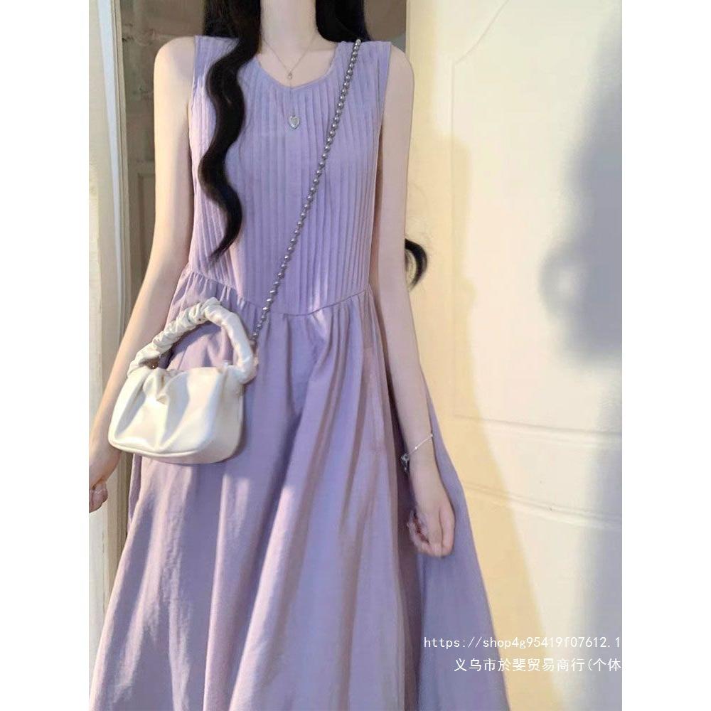 Gentle wind purple sleeveless dress children's summer new niche high-end sense thin temperament dress