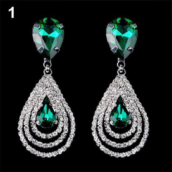 Lady Girl Elegant Teardrop Dangle Drop Ear Studs Rhinestone Earrings Cocktail AVE
