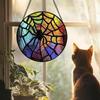 Halloween Stained Glass Pumpkin Suncatcher Adorable Ghost Design Hanging Window Decor for Indoor Outdoor Holiday Party