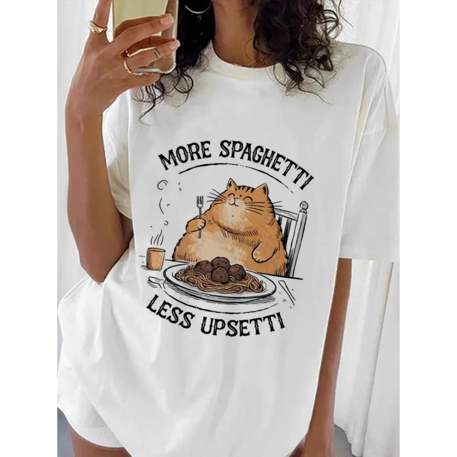 

Watercolor Cute Cat Print 90s Trendy Pattern T-Shirt Top Fashionable Summer Round Neck Printed Short Sleeved T-Shirt For Women XXXXXL