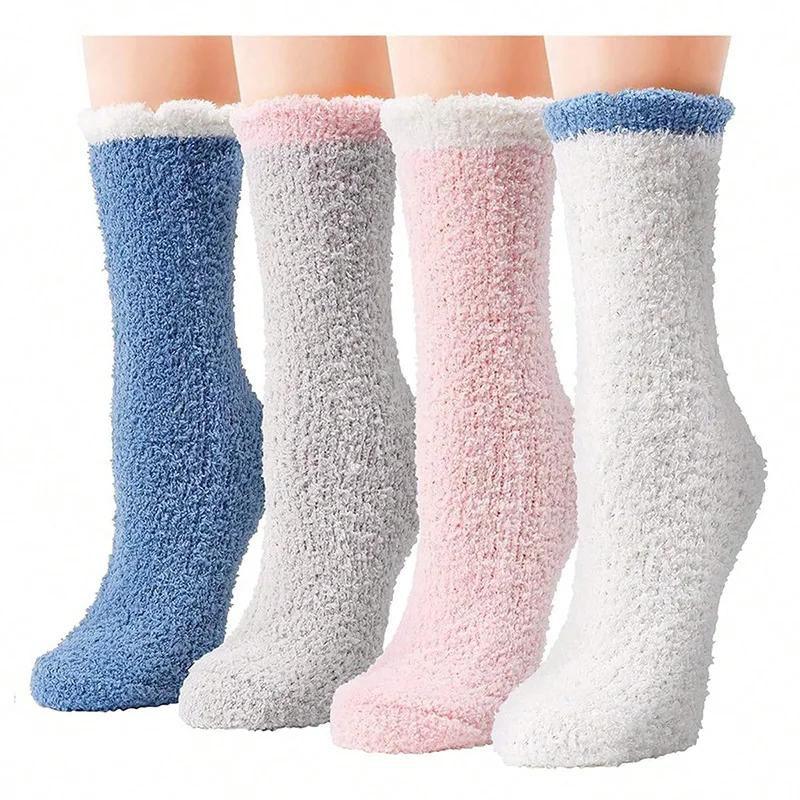 4 Pairs Thick Women Winter Warm Fuzzy Fluffy Socks Home Slipper Thermal Sleeping Socks Cute Soft Fashion