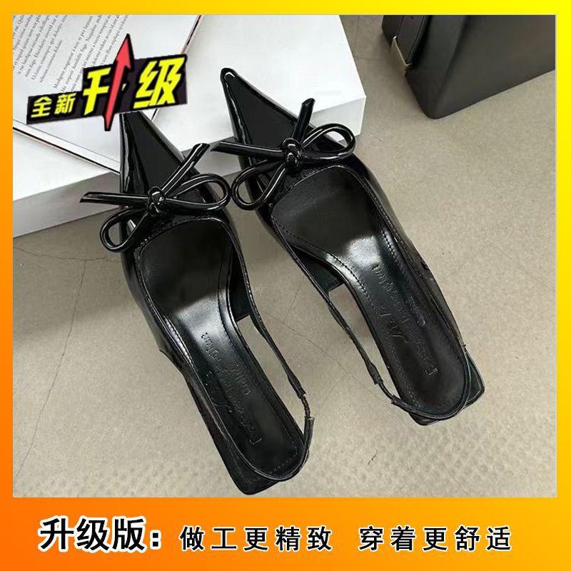 High-heeled nude bag head empty back, sweet bow, thin heel pointed head temperament, high-heeled sandals women's 2025 autumn new models