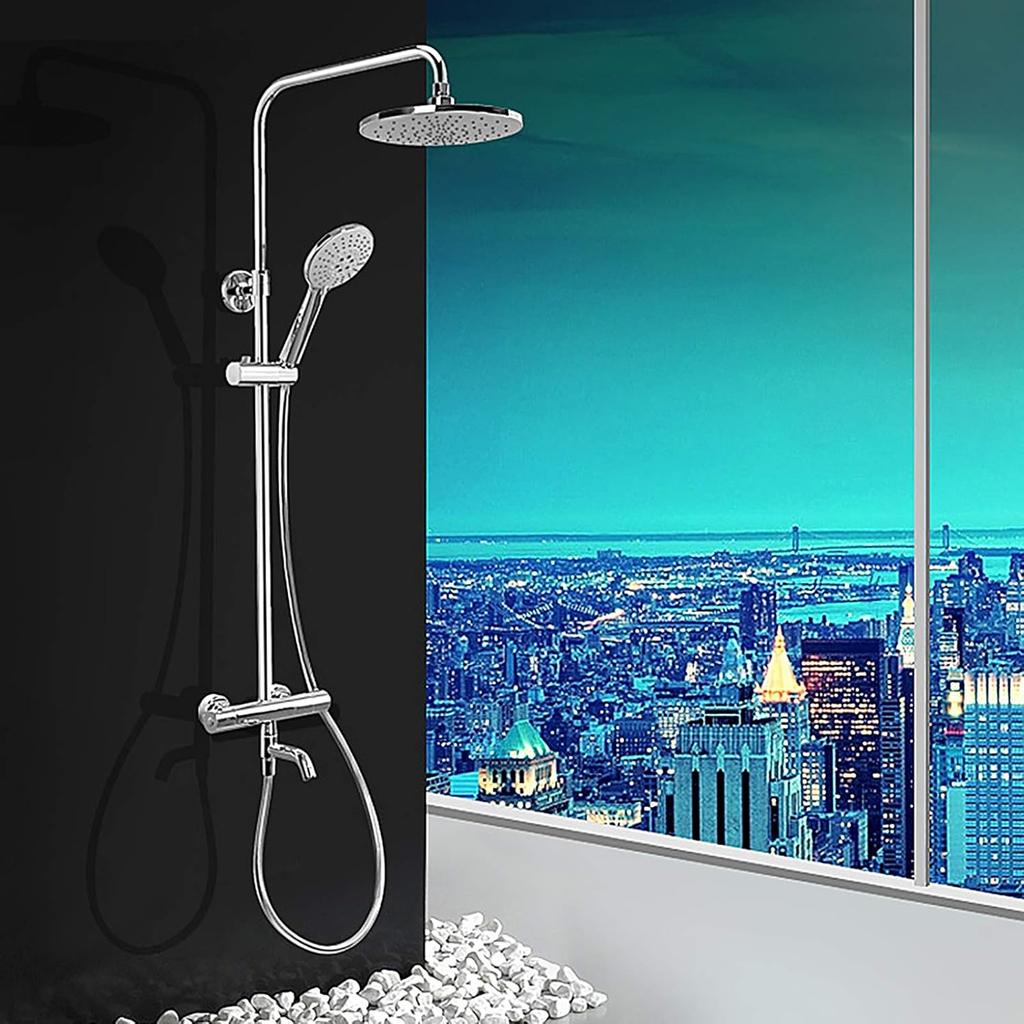 Rain Shower Head, 8" inch Round LED Shower with 3 Color Temperature Controlled Lights Changing automatically Water Rainfall High-Pressure Bathroom