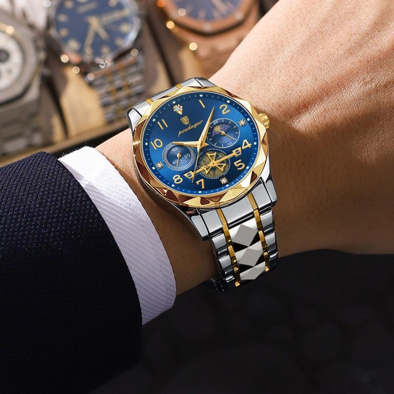 New Luxury Quality Men's Watch Quartz Non-mechanical Waterproof Luminous Fashion Upscale Watch Calendar Steel Strap Triple Display Watch Watch Watch