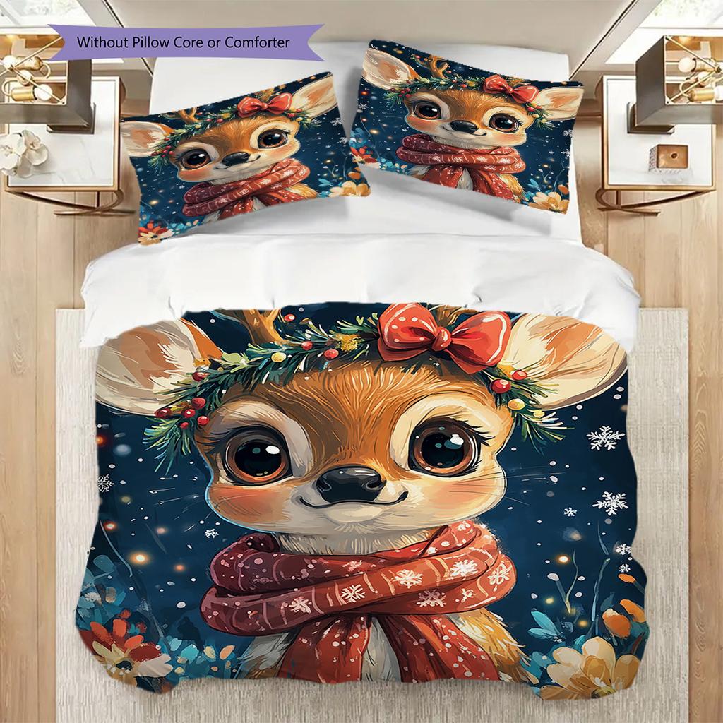 Elk Pattern Bedding Quilt Set Quilt Cover Pillowcase Home Decoration Birthday Gift (1 * Duvet Cover + 2 * Pillowcase, Without Core)
