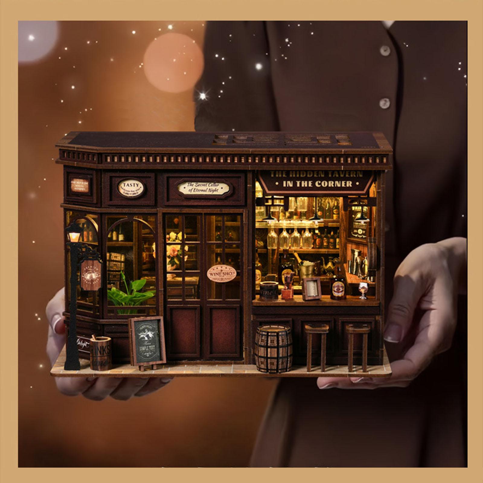 

Corner Tavern DIY Book Stand Hut Booknook Book Stand Assembly Model House DIY Ornaments One Size