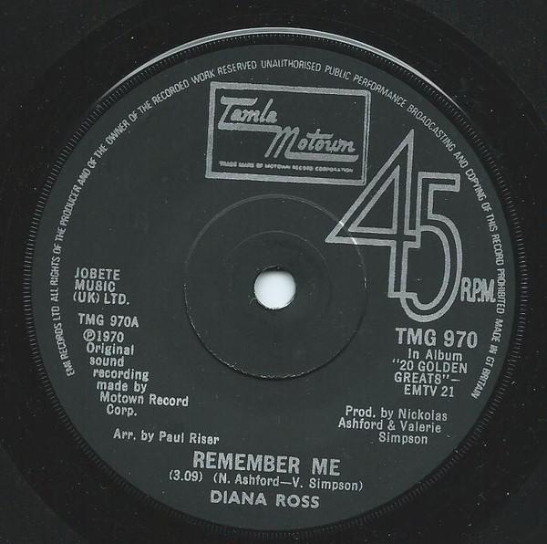 

7inch Record DIANA ROSS - Remember Me TMG970 Tamla Motown 1980 UK Soul/Funk Used