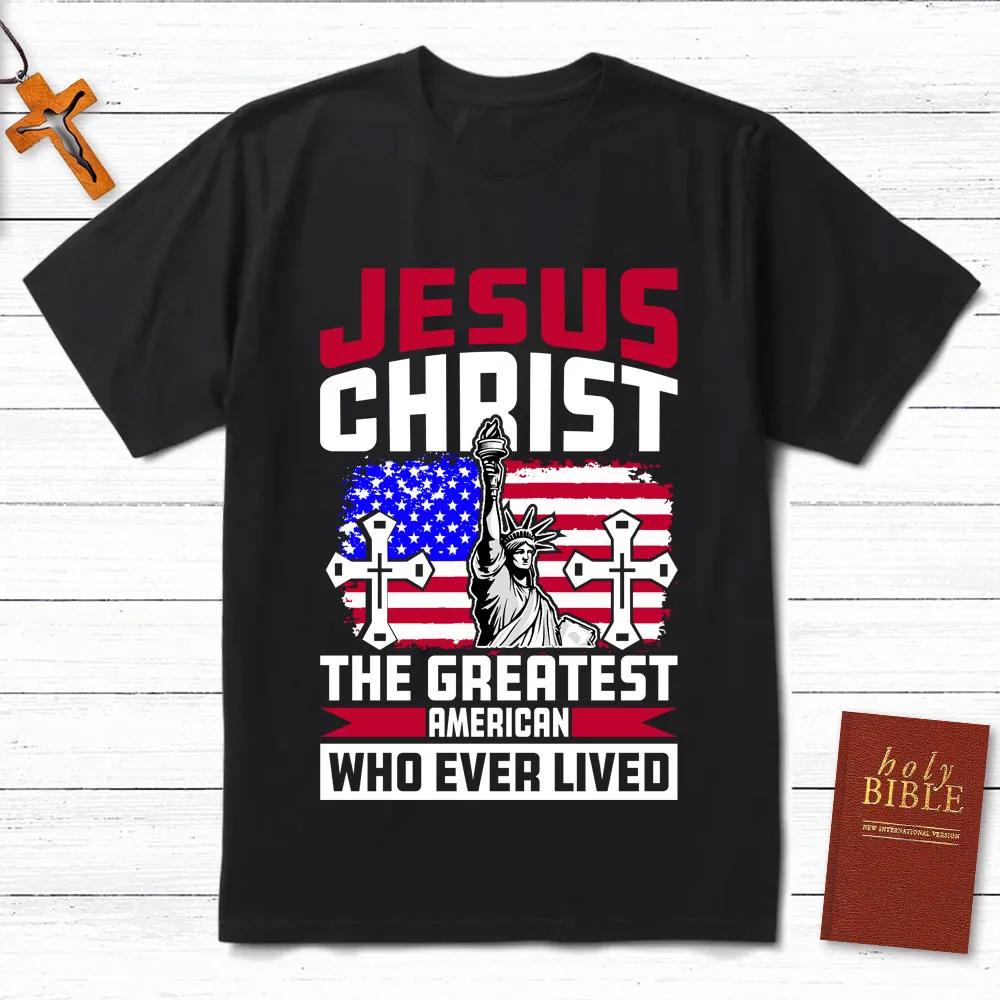 Jesus Christ American Flag TShirt Mens and Womens Short Sleeve Cotton Tees Y2k Shirt Men Clothing Summer Blouse Oversize Tops