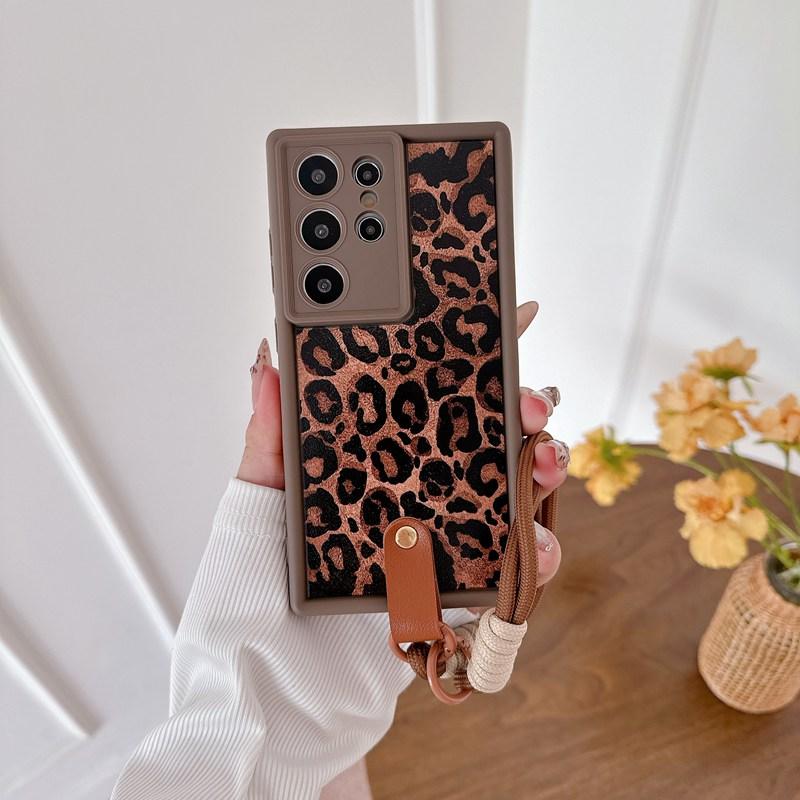 Leopard Print Lanyard Phone Case For Samsung Galaxy S24 S23 S22 S21 FE Ultra Plus A06 A05 A15 A25 A35 A55 A05S Soft Rope Cover