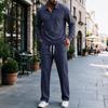 Men's Knit Two Piece Set Color Half Zip Collared Pullover Casual Outfit
