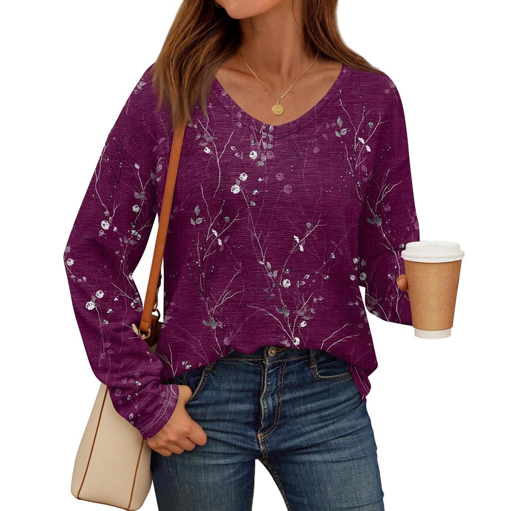 Womens Long Sleeve V Neck Shirts Basic Tee Casual Top Fall Trendy Tunic Outfits Fitted T Shirts