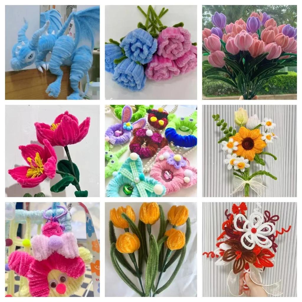 100pcs Chenille Stems Toys DIY Strips Twist Bar Anvil Wire Craft Pipe Creative Hobby Children Plush Stick Chenille Sticks