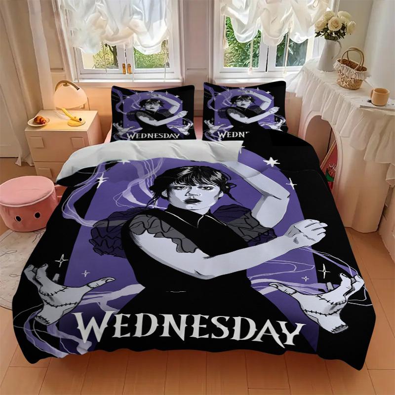 Set Biancheria da Letto Mercoledì Addams Copripiumino Regalo per Camera da Letto, Include 1 Copripiumino e 2 Federe, Senza ImbottituraB460