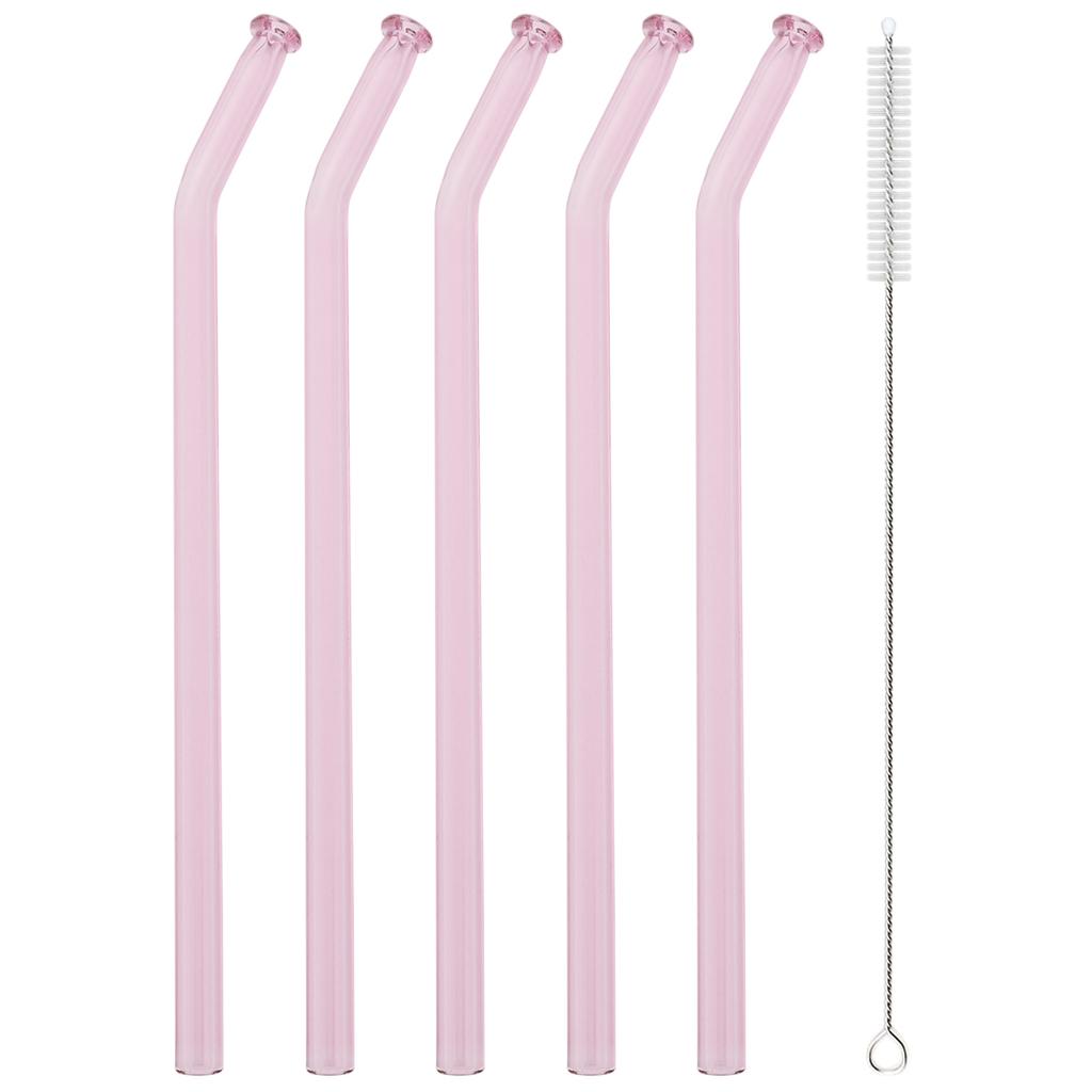 5pcs High Borosilicate Glass Straw Sets Reusable Bent Glass Straw Milk Tea Juice Cocktail Straw with Brush Party Bar Accessories