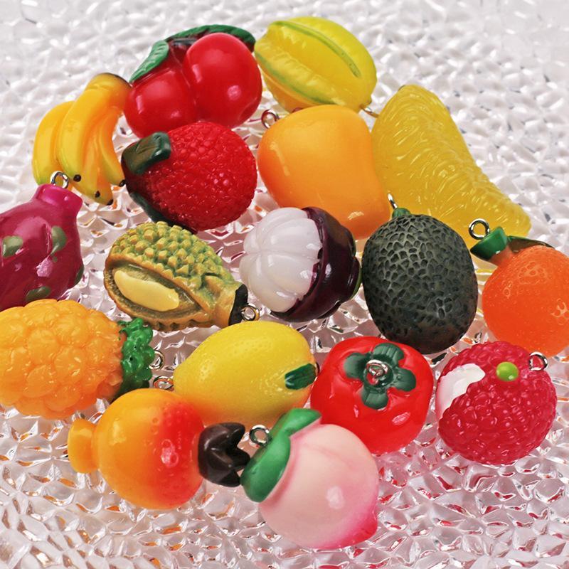 5PCS 3D Lifelike Fruit Miniature Resin Beads Fadeless Color for DIY Bracelet Necklace Jewelry Making Family Craft Activities