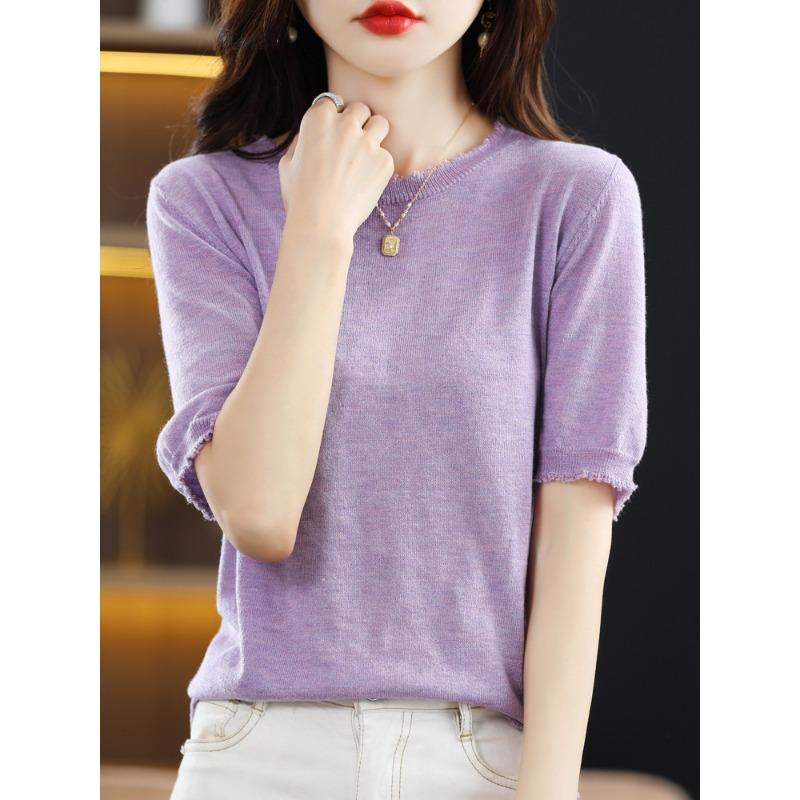 

Су Лю Свитер с коротким рукавом и круглым вырезом Летний новый Свободный Короткий Модный Базовый Топ-футболка XXL