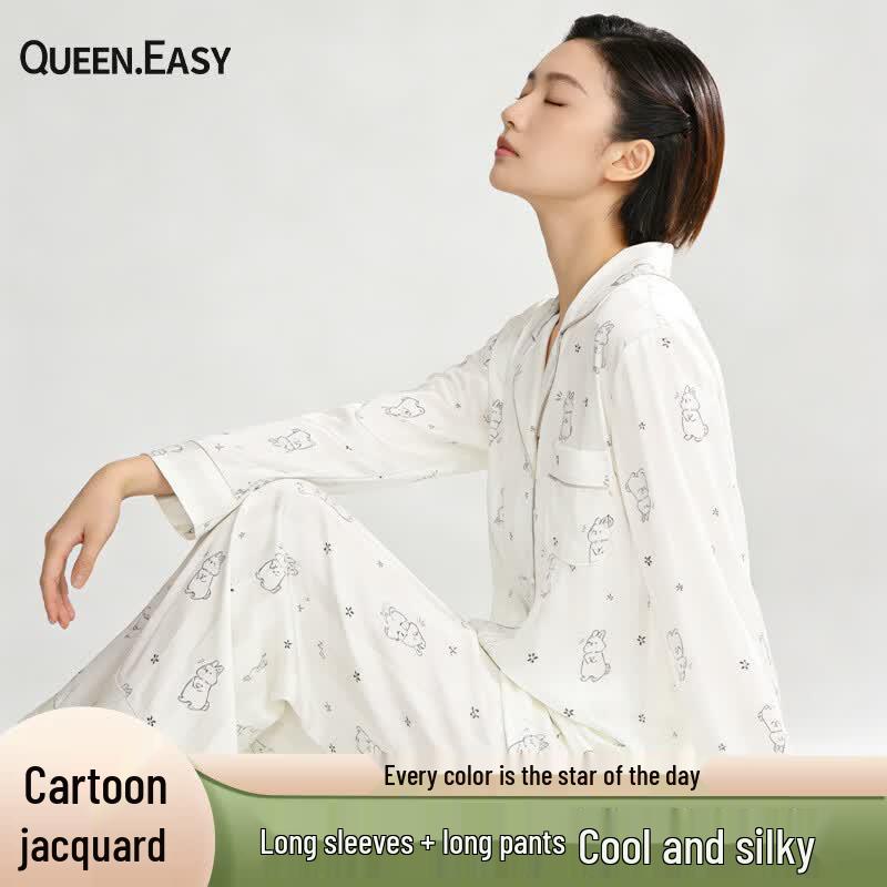 QUEEN.EASY Women s Ice Silk Cartoon Rabbit Pajama Set 2XL