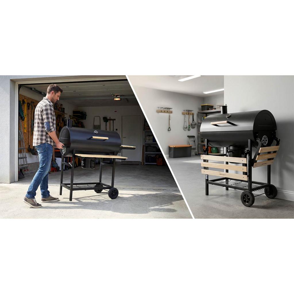 Garden Charcoal Grill Barrel With Chimney Shelves + Thermometer + Ash Pan Berdsen Bd-895 Black