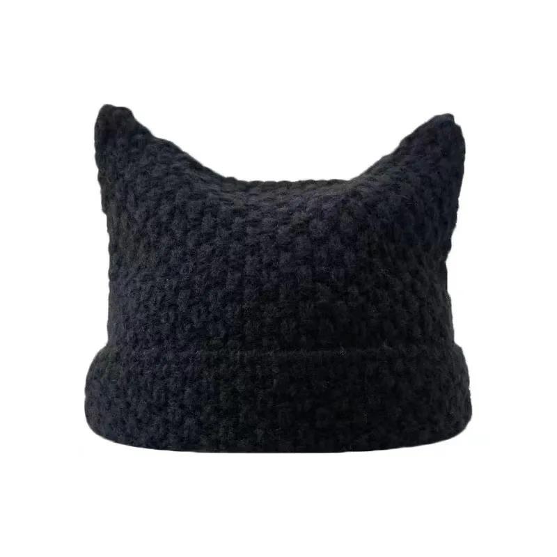 

Новая японская уличная одежда Harajuku Beanie Little Devil полосатая вязаная шапка для женщин и девочек осень-зима милая шапка с кошачьими ушками Adult Head 56-59cm