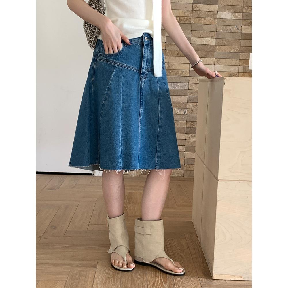 Retro High Waist A Word Denim Skirt Women