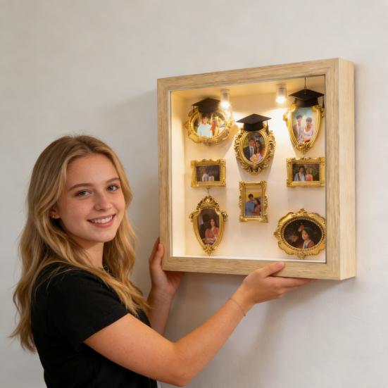 Набір «Зроби сам» Міні-музей Силуетна коробка зі світлом Міні-музей Рамки для фотографій з випускними ковпаками Вітрина для спогадів для випускників