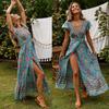 Women Wrap Summer Boho Floral Paisley Maxi Print Dress For Effortless Style