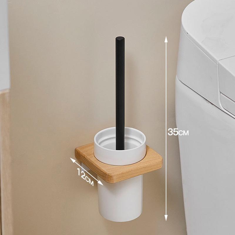 

Walnut Bathroom Toilet Brush Set Black/White Aluminum Wall-mounted Bathroom Cleaning Brush Holder Wood Bathroom Accessories