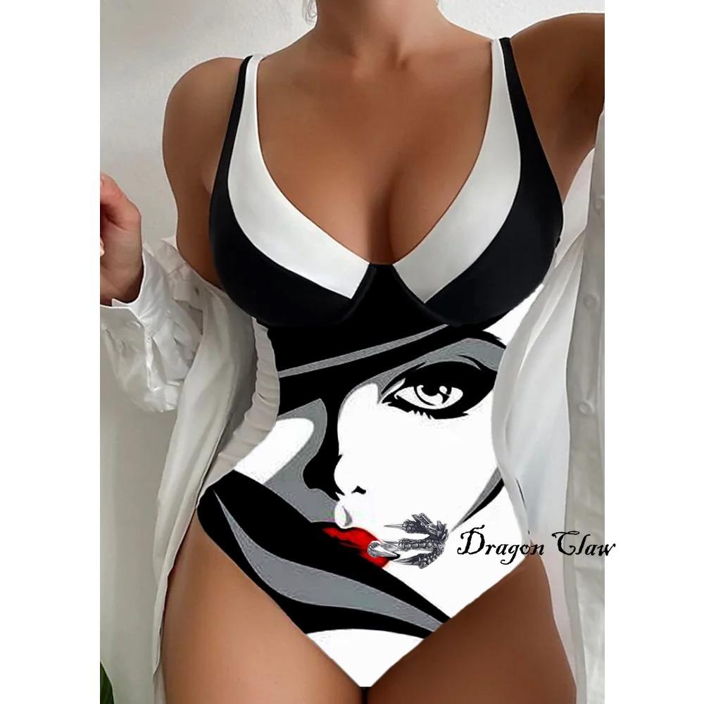 Solid Color Mesh V-neck One-piece Bikini Women's Sexy Tight Conservative Hot Spring Swimsuit