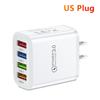 Colorful 4-Port 3A USB Travel Charger with US/EU Plugs for Mobile Phones