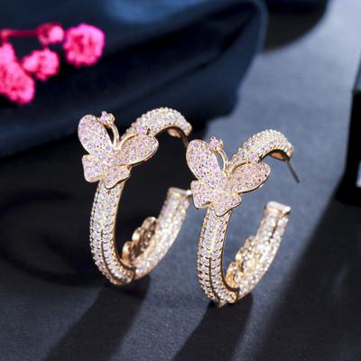 Same High-End Light Luxury Zircon Butterfly C-Shaped Earrings, Earrings, Stud Earrings, Three-Dimensional Jewelry.