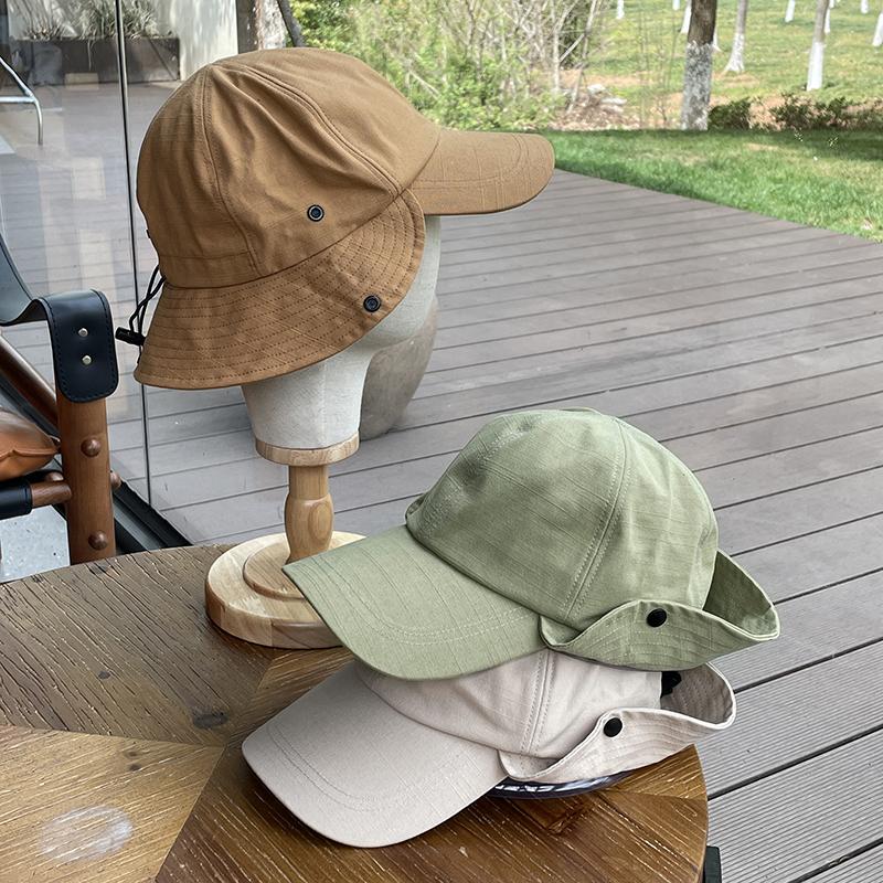 Design Sense Neck Protection Sun Baseball Cap Men Women Summer Sunscreen Bucket Hat Lengthened 8cm Brim Cotton Sun Cap