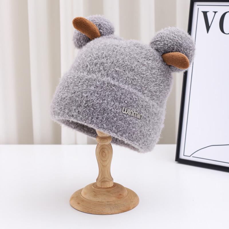 Cute Deer Antler Plush Lined Winter Knit Hat