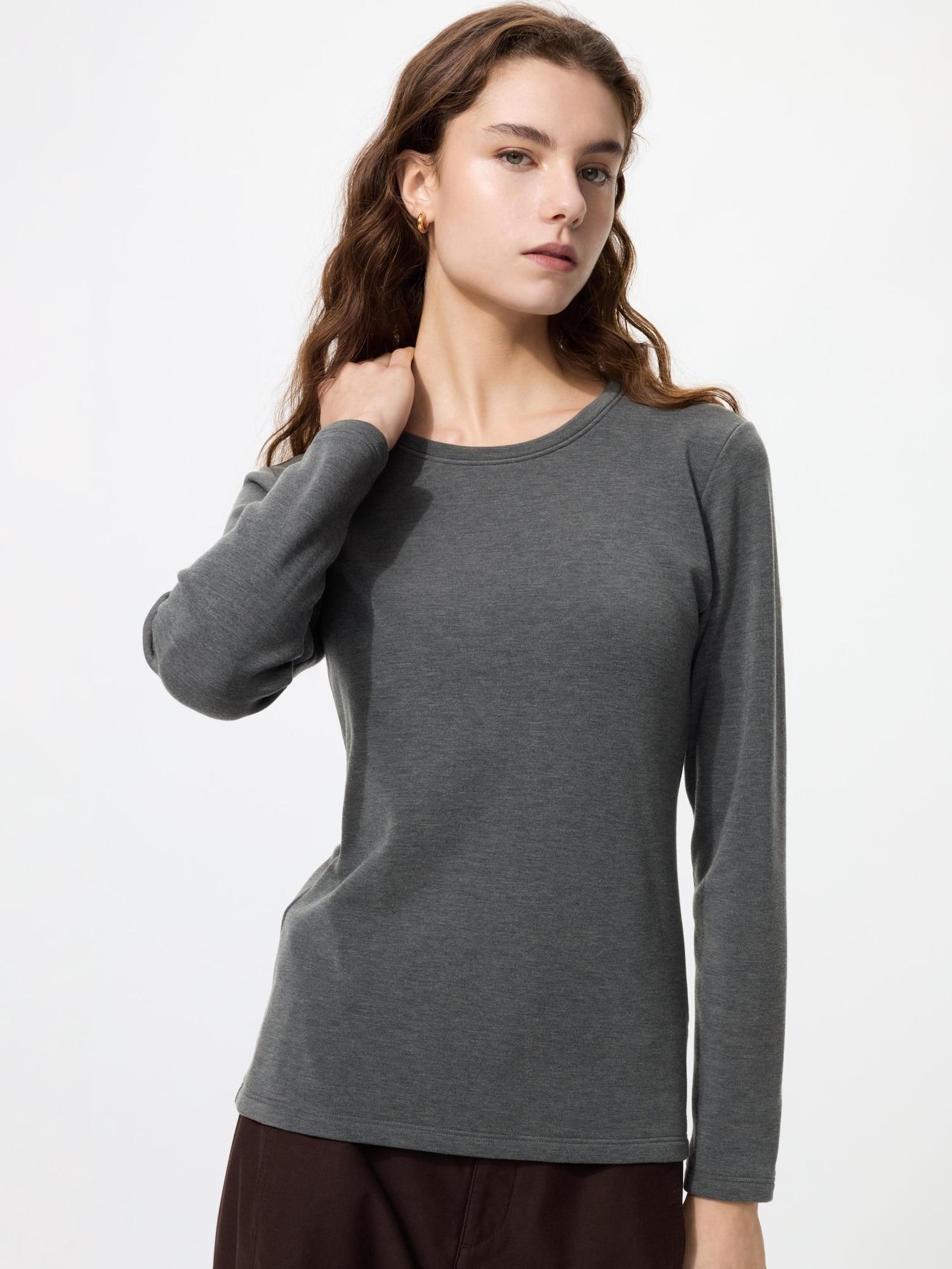 Uniqlo HeaTTech Ультратеплая футболка с круглым вырезом Длинный рукав 08 DARK GRAY/XS black