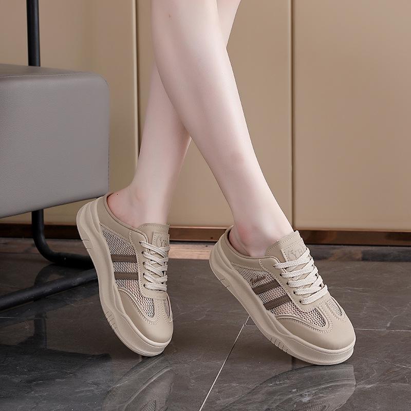 Half-towed little white shoes women's flat-soled outer wear summer 2025 new casual mesh pregnant women's bag head slippers women 5908-1