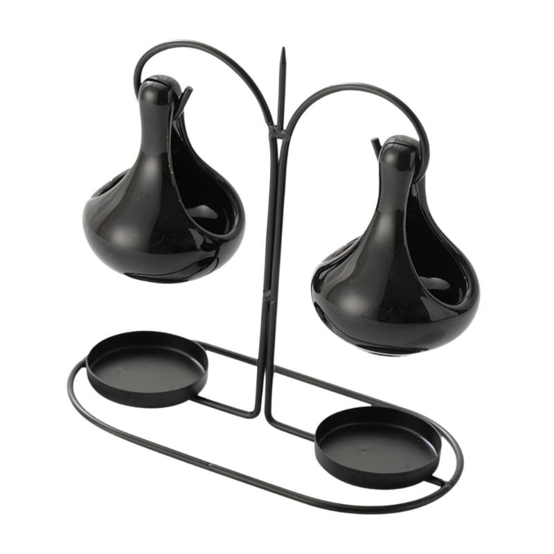 Double Ceramics Pot Hanging Essential Oil Burners Metal Tealight Holder Rack for Bedroom and Living Room Table Decors