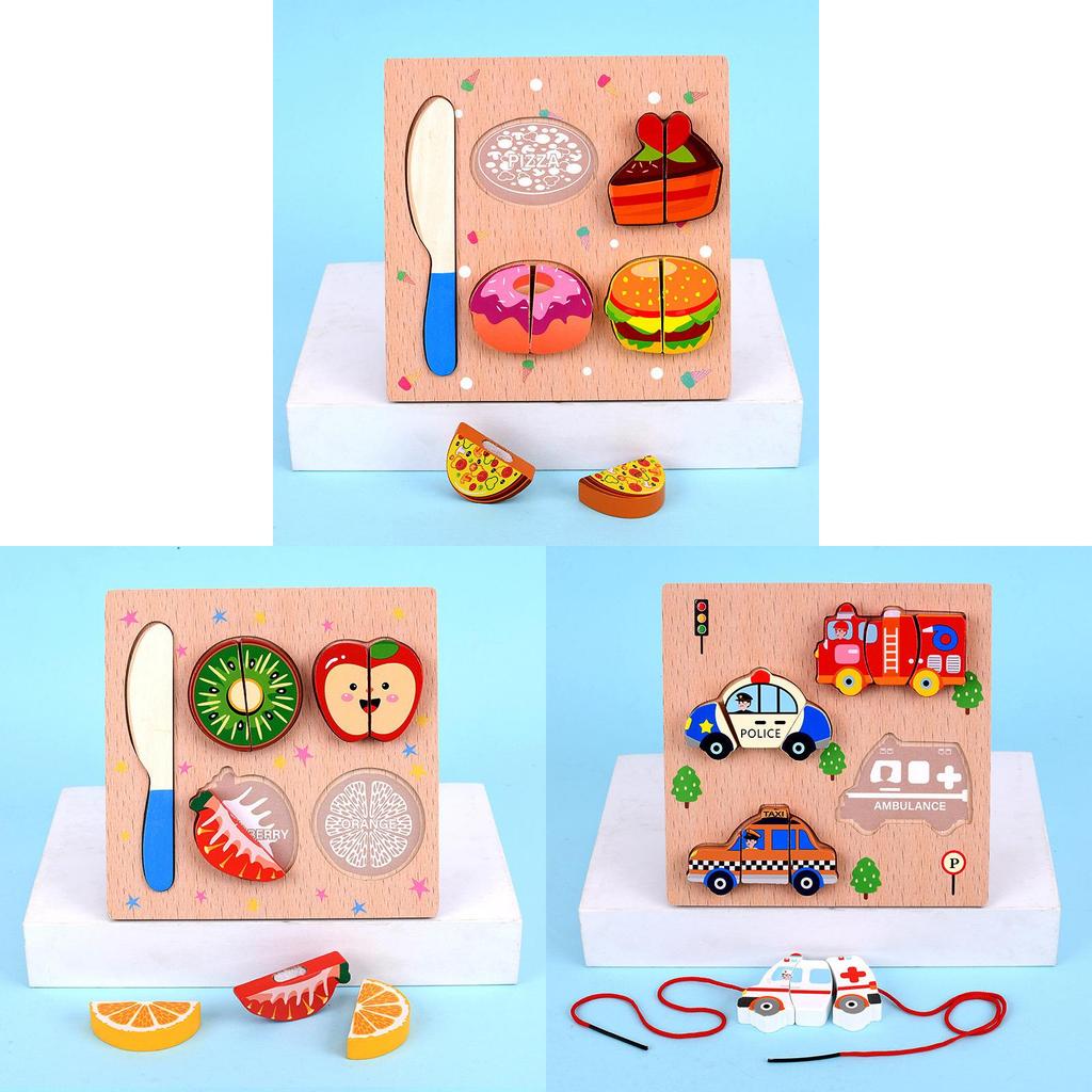 Wooden Puzzle Block Set For Kids With Colorful Fruit And Animal Designs For Early Education