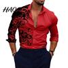 Office Shirt Men Gradient 3D Printed Long Sleeve Turndown Collar Male Slim Fit Temperament Button Down Clothing