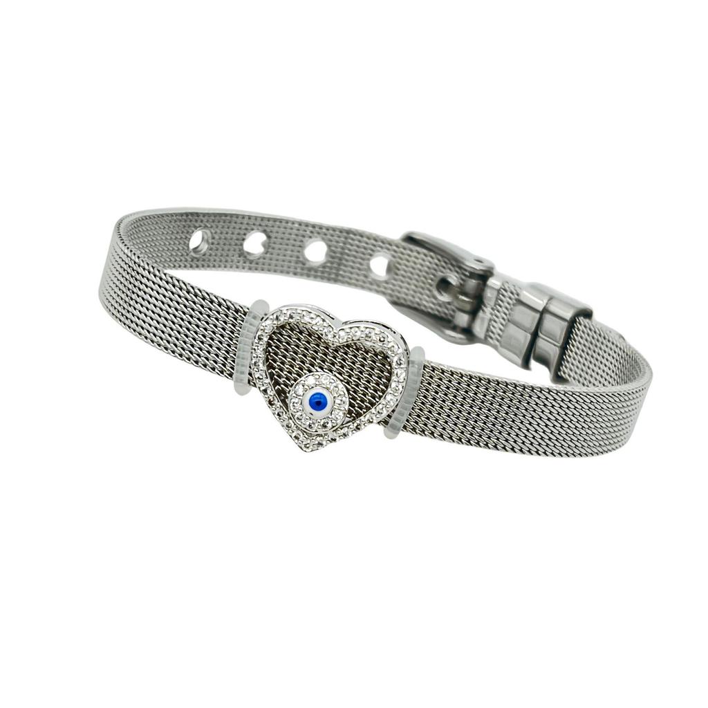Stainless Steel Watch Band with Devil's Eye Zircon Bracelet - Stylish European and American Fashion Jewelry
