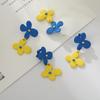 925 Silver Heart & Daisy Earrings - Fun Design with Drip Oil Paint, Flower Studs & Dangle Clips