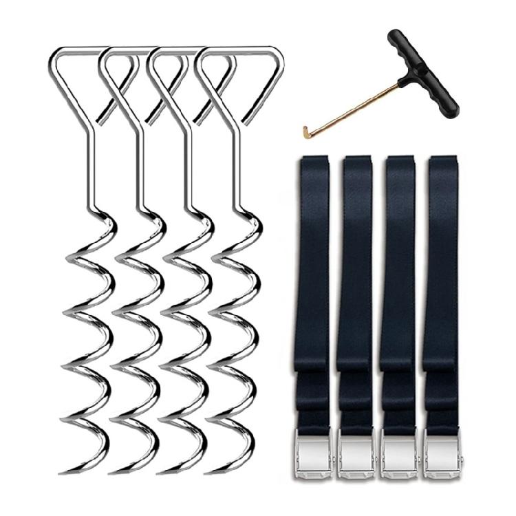 4Pcs Spirals Ground Anchors Stakes Corkscrew Shape Trampoline Stakes Corkscrew Shape Ground Anchors with Strap