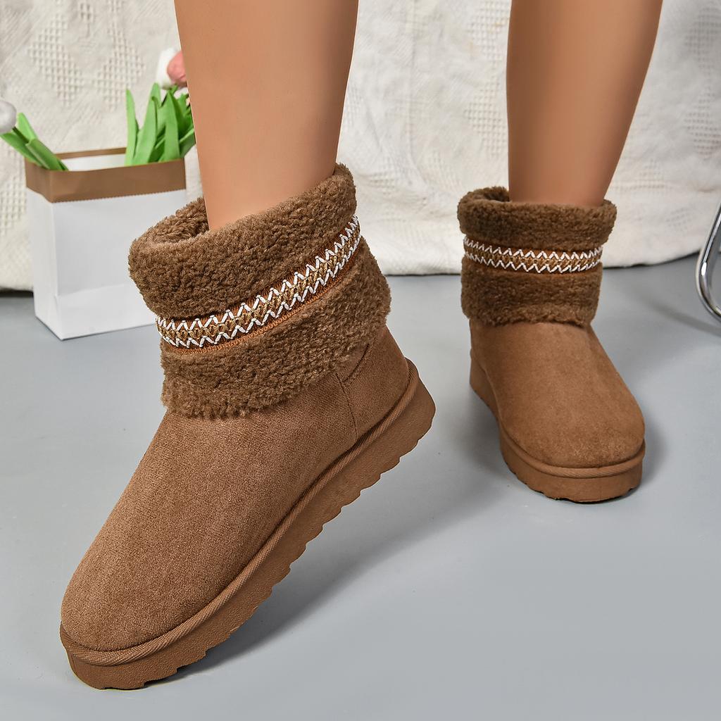 fashion Fashion Striped Short Plush Warm Snow Boots Women Winter Faux Fur Flat Ankle Boots Woman Comfortable Slip On Cotton Padded Shoes
