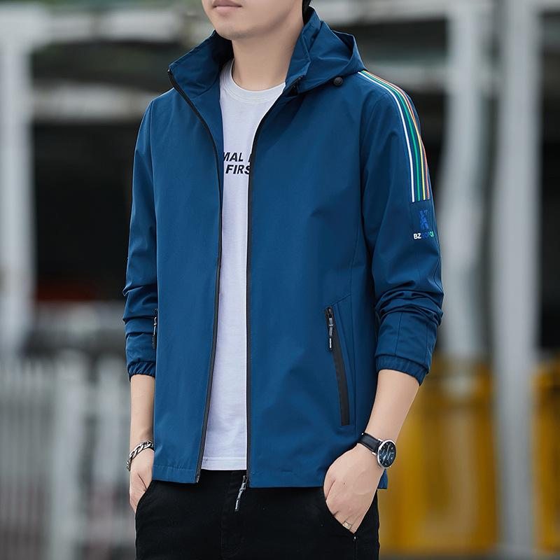 

Новые повседневные топы для весны и осени Осенняя одежда для зимы Мужская мода Куртка с капюшоном для мужской куртки M синий