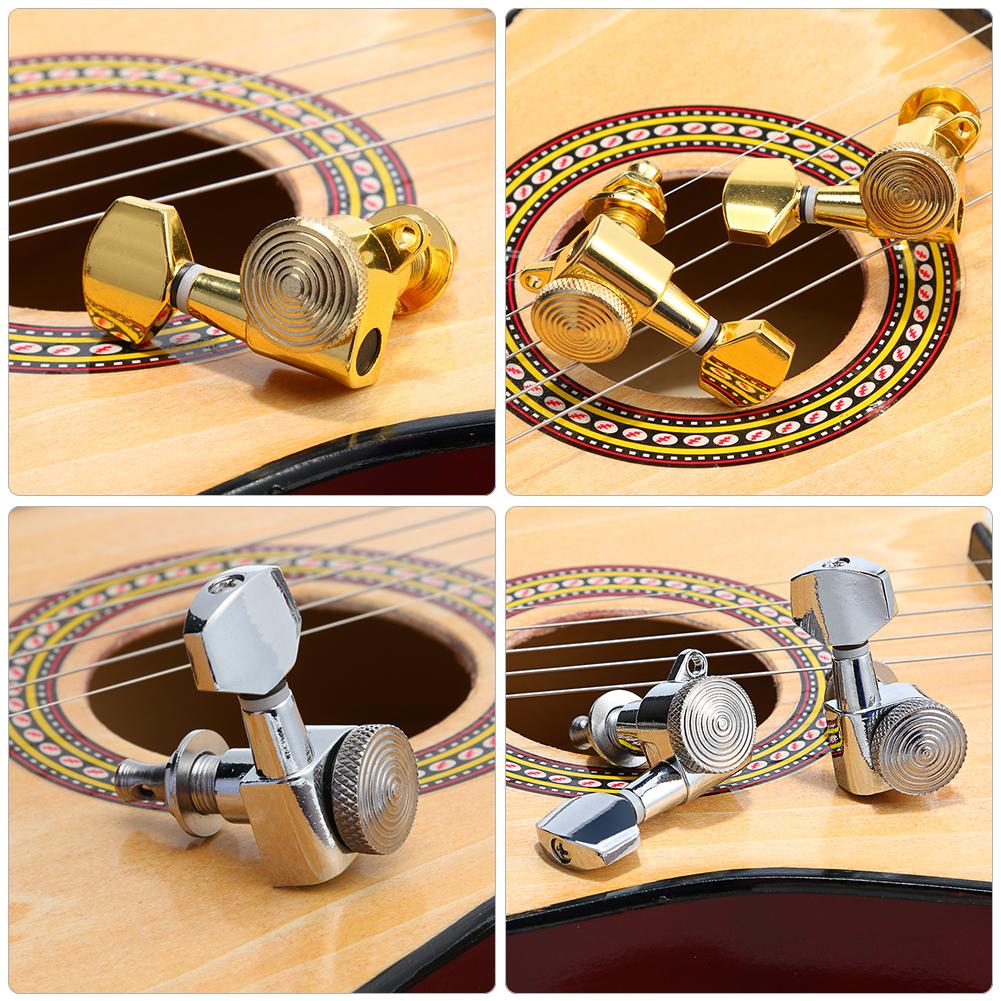 Gold/Silver Tuning Pegs Keys Machine Heads Tuners 6R Inline Guitar String Knob with Locked-string Heads Tuners for Wooden Guitar