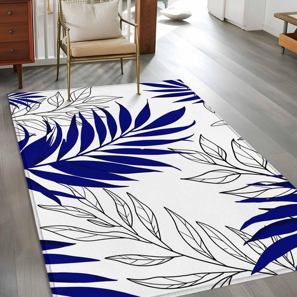Leaves Theme Living Room Carpet Modern Home Geometric Lines Decor Rug Absorbent Anti-slip Bedroom Kitchen Hallway Doorway Mat